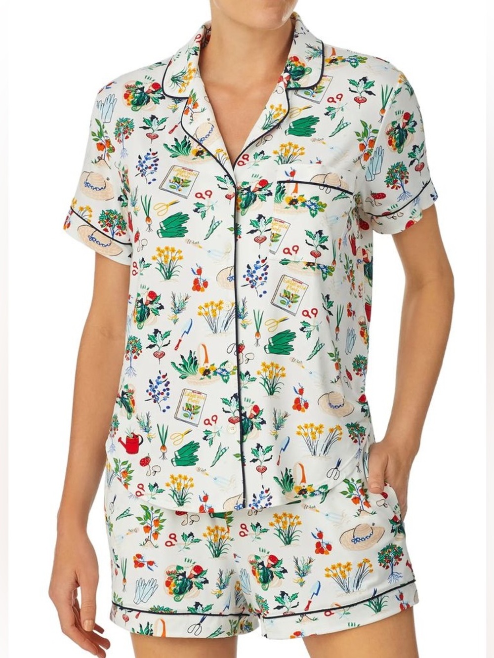 kate spade White Garden Tools-Print Short Pajama Set